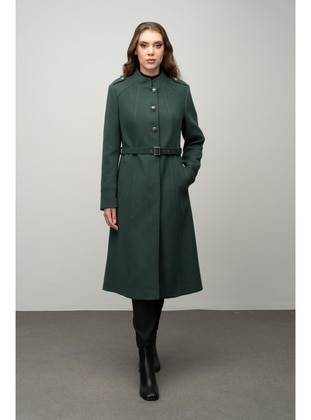 Green - Crew neck - Coat - Olcay