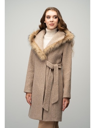 Beige - Hooded collar - Coat - Olcay