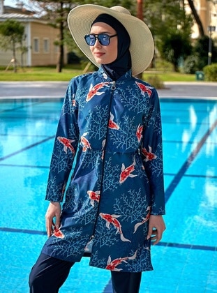 Navy Blue - Printed - Burkini - Remsa Mayo