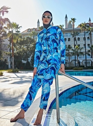 Dark Navy Blue - Printed - Burkini - Remsa Mayo