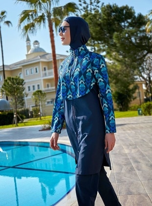 Navy Blue - Printed - Burkini - Remsa Mayo