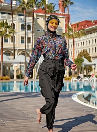 Black - Printed - Burkini - Remsa Mayo