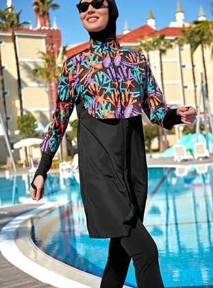 Black - Printed - Burkini - Remsa Mayo