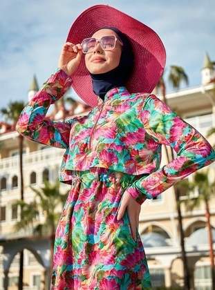 Navy Blue - Printed - Burkini - Remsa Mayo