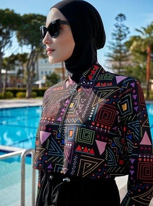 Black - Printed - Burkini - Remsa Mayo