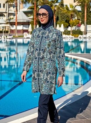 Navy Blue - Printed - Burkini - Remsa Mayo