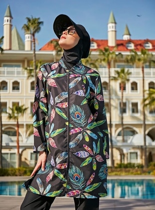 Black - Printed - Burkini - Remsa Mayo