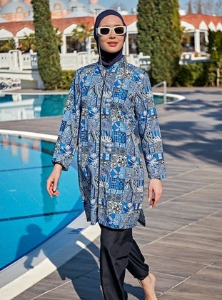 Navy Blue - Printed - Burkini - Remsa Mayo