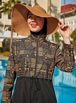 Black - Printed - Burkini - Remsa Mayo