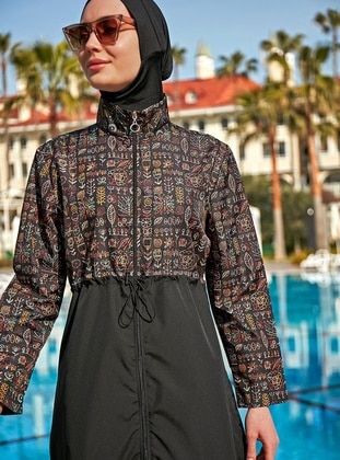 Black - Printed - Burkini - Remsa Mayo