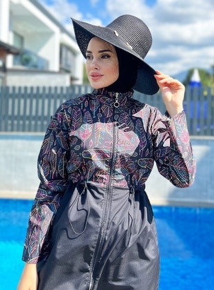 Black - Printed - Burkini - Remsa Mayo