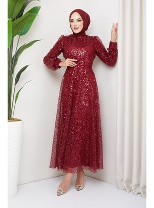 Burgundy - Modest Evening Dress - Hakimoda