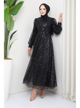 Black - Modest Evening Dress - Hakimoda