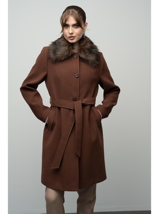 Light Coffe Brown - Round Collar - Coat - Olcay