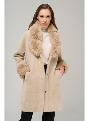 Cream - Shawl Collar - Coat - Olcay