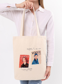 Bez Çanta - Vogue Baskılı Bej