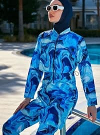 Dark Navy Blue - Printed - Burkini