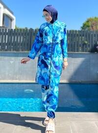 Dark Navy Blue - Printed - Burkini