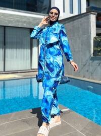 Dark Navy Blue - Printed - Burkini