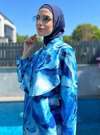 Dark Navy Blue - Printed - Burkini