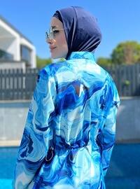 Dark Navy Blue - Printed - Burkini