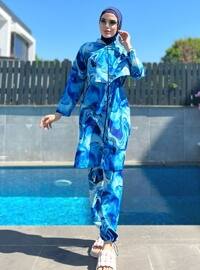 Dark Navy Blue - Printed - Burkini