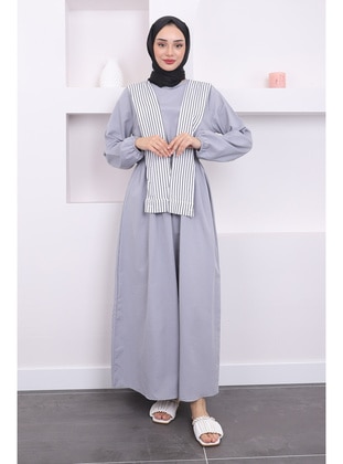 Grey - Unlined - Modest Dress - İmaj Butik