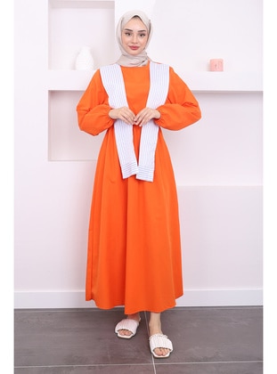 Orange - Unlined - Modest Dress - İmaj Butik