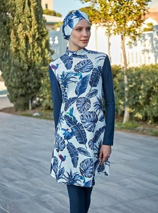 Navy Blue - Printed - Burkini - Remsa Mayo