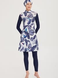 Navy Blue - Printed - Burkini