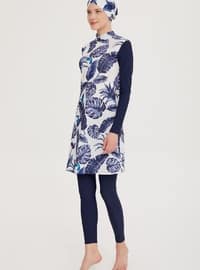 Navy Blue - Printed - Burkini