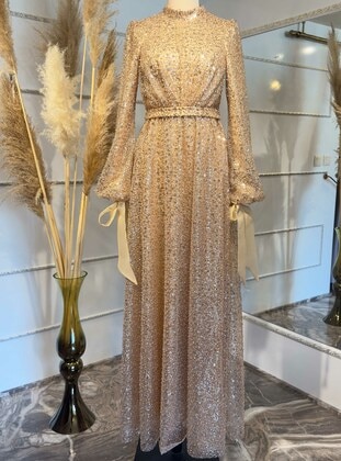 Gold color - Modest Evening Dress - Ahunisa