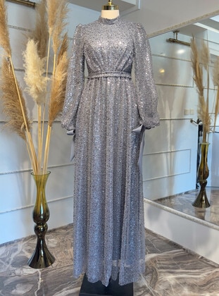 Anthracite - Modest Evening Dress - Ahunisa