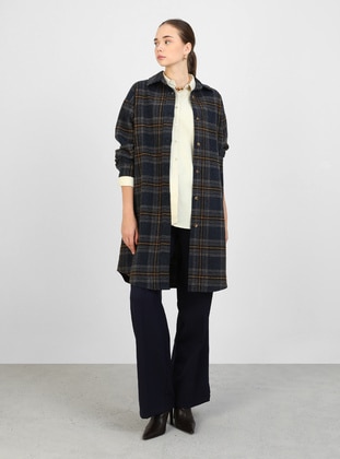 Navy Blue Checkered - Coat - Refka