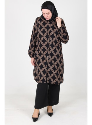 Black - Mink - Plus Size Tunic - GELİNCE