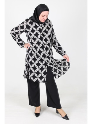 Black - White - Plus Size Tunic - GELİNCE