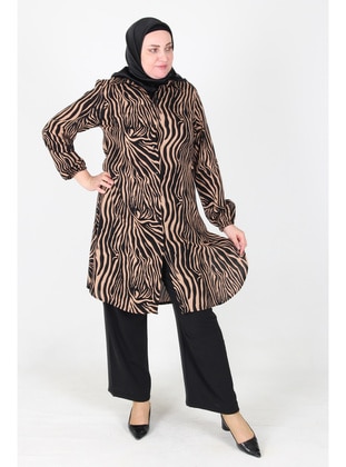 Black - Mink - Plus Size Tunic - GELİNCE