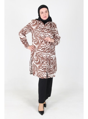 Brown - Plus Size Tunic - GELİNCE