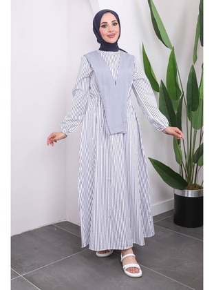 Grey - Unlined - Modest Dress - İmaj Butik