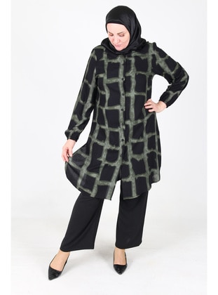 Khaki - Black - Plus Size Tunic - GELİNCE