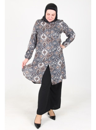 Brown - Plus Size Tunic - GELİNCE