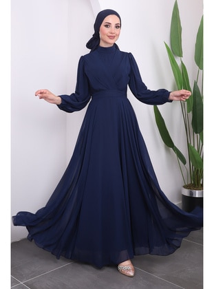 Navy Blue - Fully Lined - Modest Evening Dress - İmaj Butik