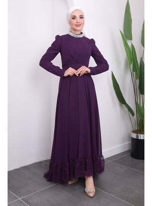 Purple - Fully Lined - Modest Evening Dress - İmaj Butik