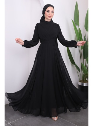 Black - Fully Lined - Modest Evening Dress - İmaj Butik