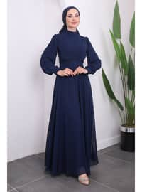 Navy Blue - Fully Lined - Modest Evening Dress