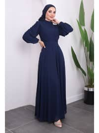 Navy Blue - Fully Lined - Modest Evening Dress