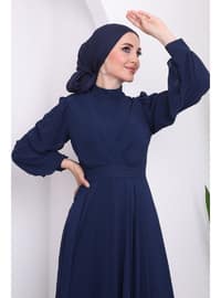 Navy Blue - Fully Lined - Modest Evening Dress