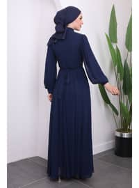 Navy Blue - Fully Lined - Modest Evening Dress