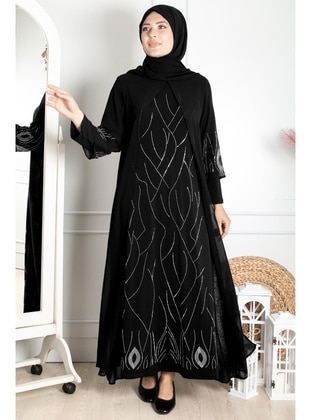 Black - Modest Plus Size Evening Dress - MFA Moda