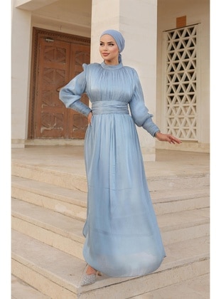 Light Blue - Modest Evening Dress - Hakimoda